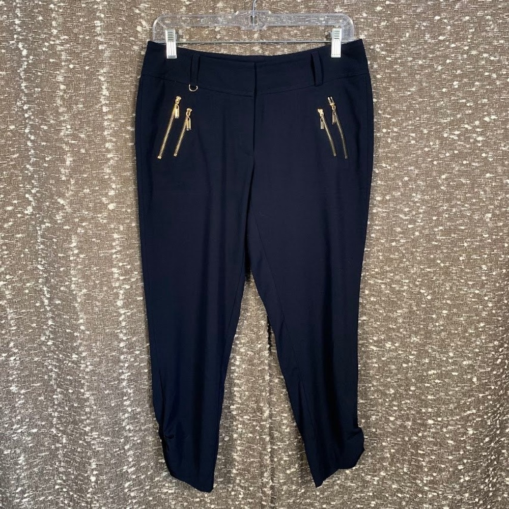 Cache Blue Gold Zipper Accent Cropped Capri Pants Y2K Edgy Women's 4